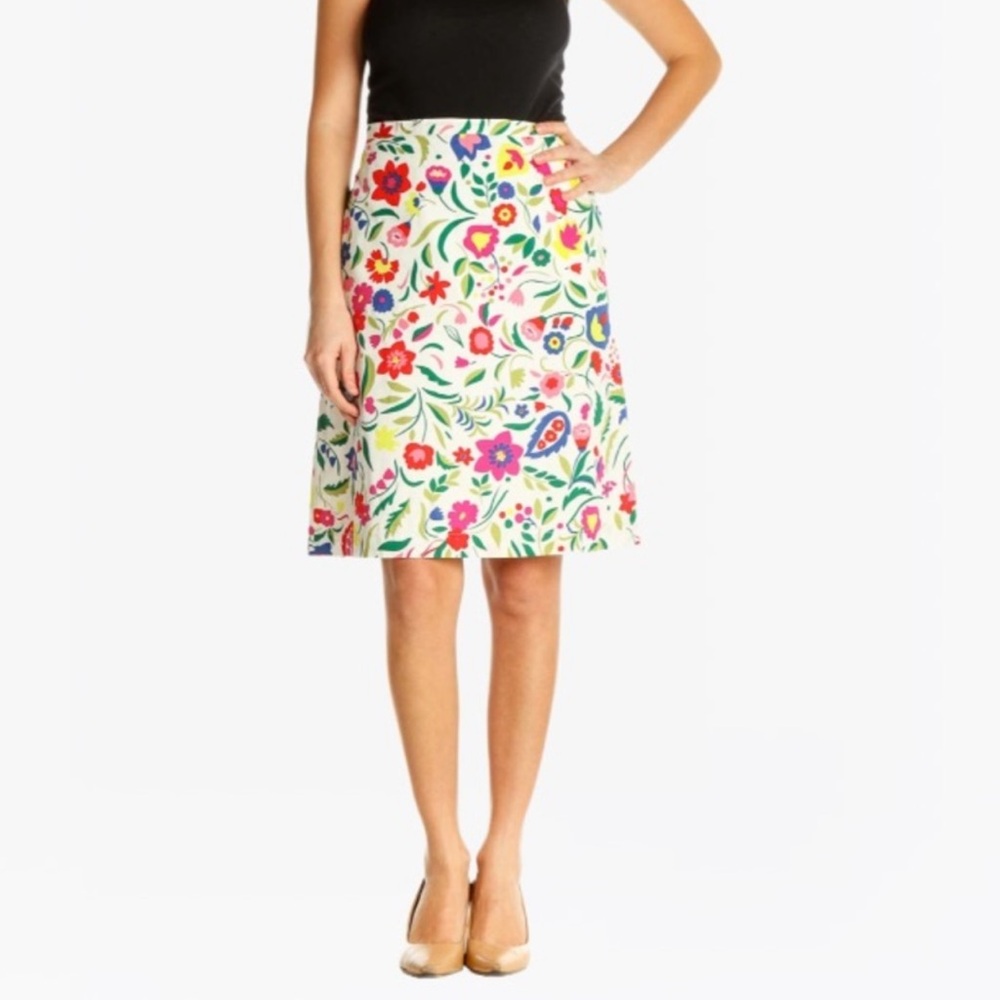 Boden A-line floral cotton midi skirt in multi color floral size 8.
